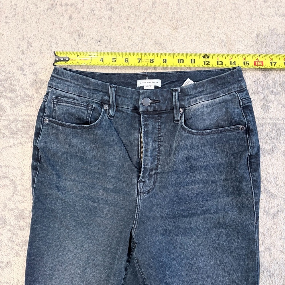 Good American Good Waist Crop Blue631 Raw Hem Jeans 12/31 Ankle - Picture 8 of 10